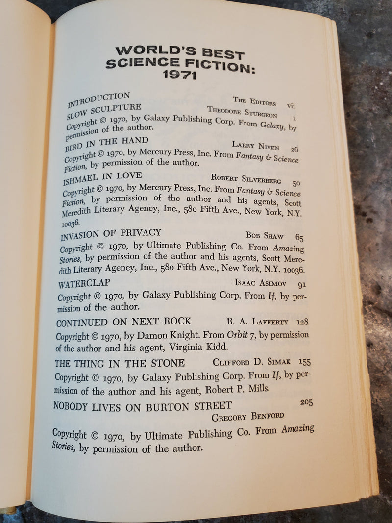 World's Best Science Fiction 1971 - Donald A. Wollheim & Terry Carr (editors)