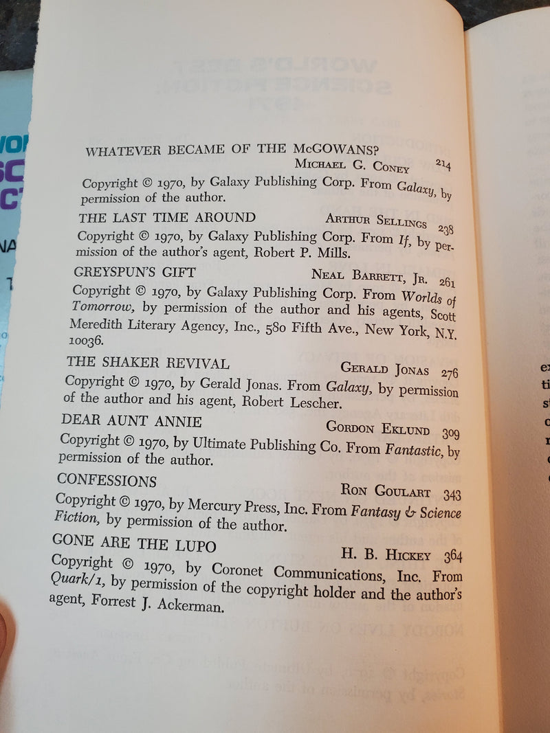World's Best Science Fiction 1971 - Donald A. Wollheim & Terry Carr (editors)